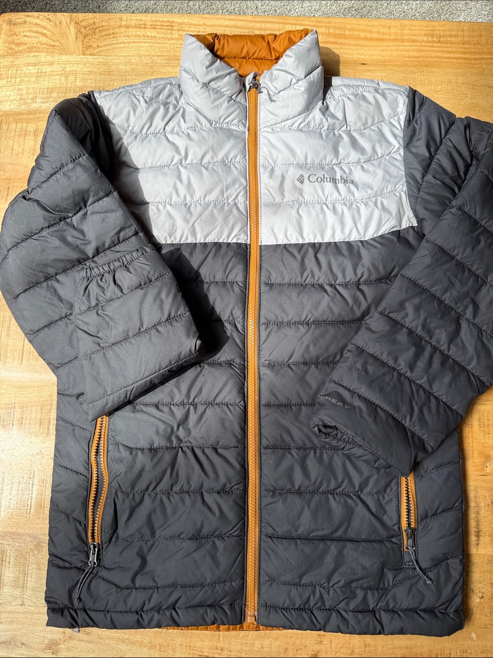 Columbia Men's Gray, Light Gray & Orange Trim Quilted Puffer Jacket